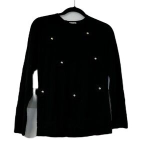 Revasonee womans black P long sleeve bow casual tee shirt classic fun light work